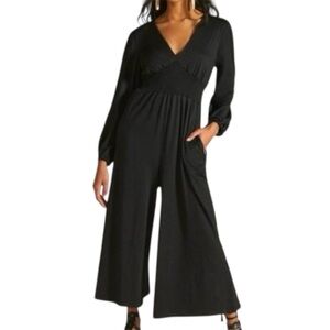 Old Navy Waist-Defined V-Neck Jumpsuit Black Size L Wide Leg Witchy